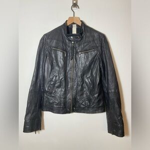 FIRETRAP Womens 100% Leather Biker Jacket Black Size Large